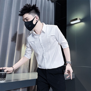 七分短袖衬衫男修身潮流韩版拼接社会小伙301C-CS12-P58控78图片