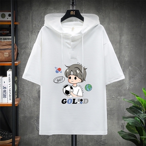 LD54207-P45 连帽短袖t恤男大码胖子带帽五分袖中袖 展架图片