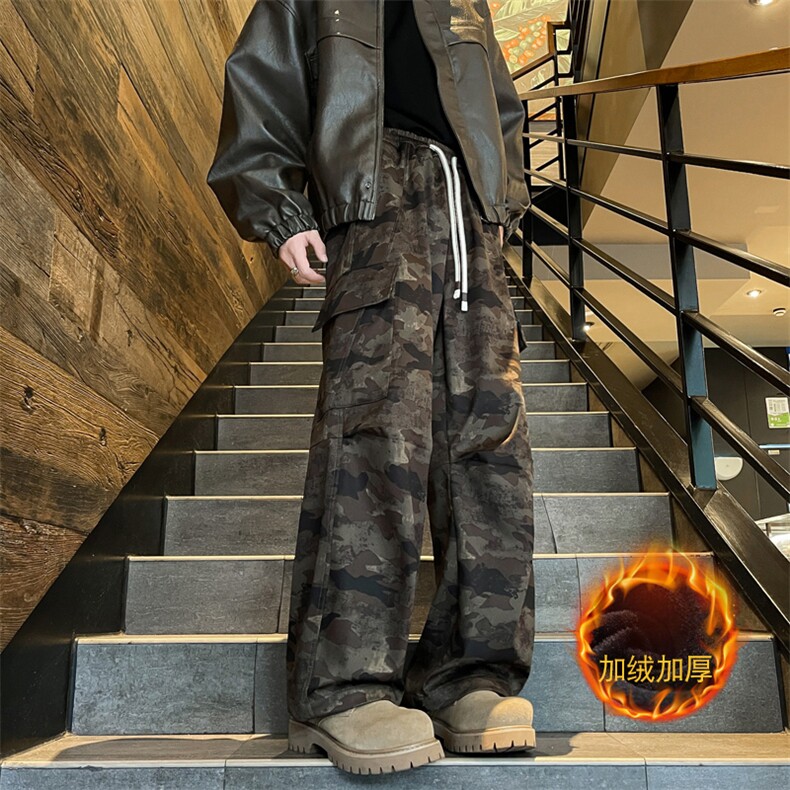 冬季加绒加厚迷彩潮牌工装弯刀裤款宽松休闲直筒阔腿裤男7992-P63,男装休闲裤,电商C305A