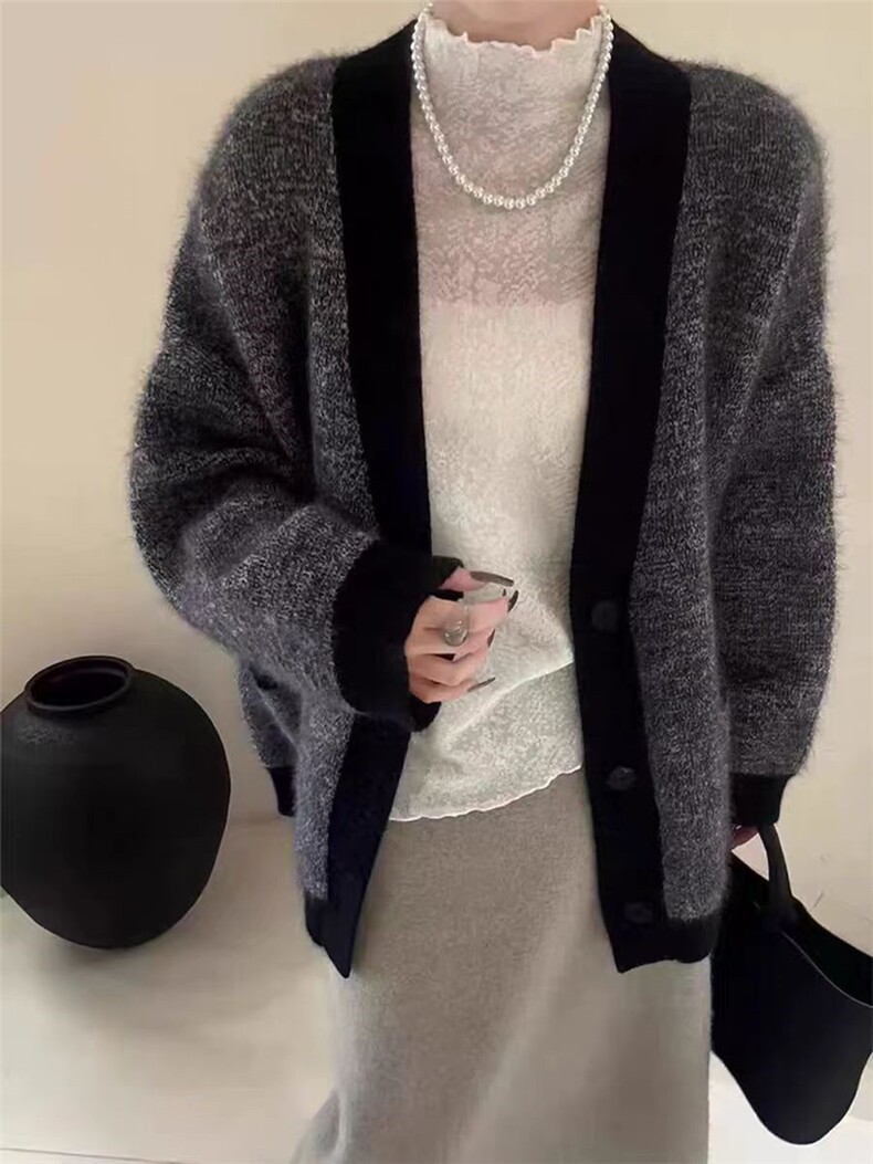 2025年秋季时尚百搭通勤简约休闲雍容华贵花纱开衫，女装羊毛衫，千御纺羊绒