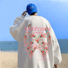 ！直播品质重磅宽松大码港风蝴蝶印花圆领卫衣WY86-特p28，男装卫衣，星座508（原C305）