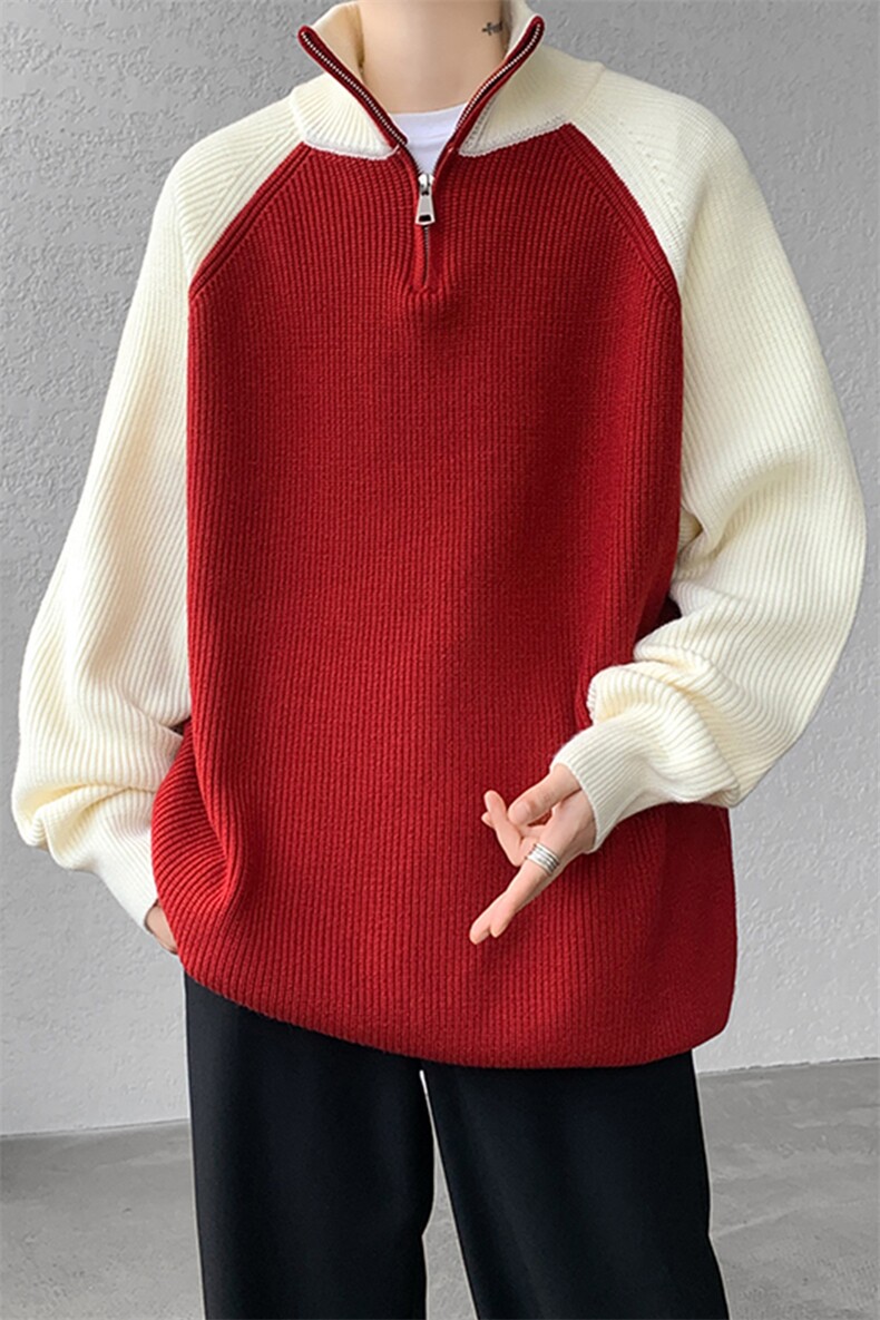 8XL-M半拉链立领毛衣外套男针织衫慵懒拼接插肩袖线衣MY19001P78,男装针织衫/毛衣,电商B312