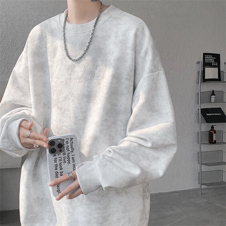 wassuphappy扎染圆领卫衣男款春秋季潮流重磅宽松上衣服休闲外套,男装卫衣,电商A059