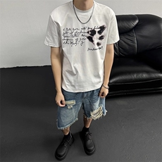 夏季cleanfit基础正肩T恤男美式印花索罗娜短袖boxy修身打底半袖，男装T恤，星座506A