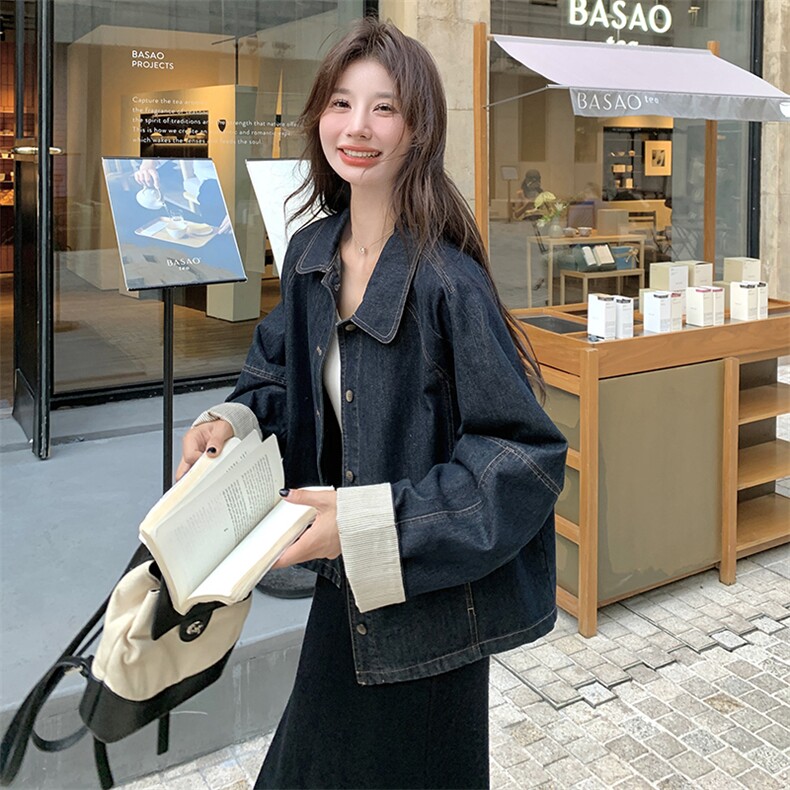 港风复古chic牛仔外套女新款2025春季宽松休闲小个子百搭夹克上衣,女装短外套,2C129