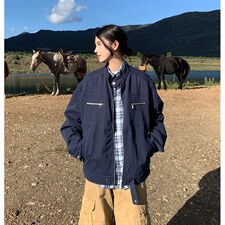 26春装高品质老钱风立领夹克外套男女美式潮牌拉链工装风宽松上衣，男装夹克，电商A486