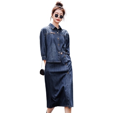 时尚韩版气质修身牛仔连衣裙显瘦百搭长袖裙装，女装连衣裙，钱塘布衣
