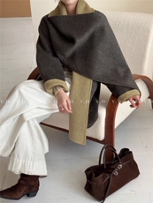 25冬季中长款围巾披肩高级感宽松显瘦慵懒羊毛外套（含，女装双面呢大衣，依嘟服饰