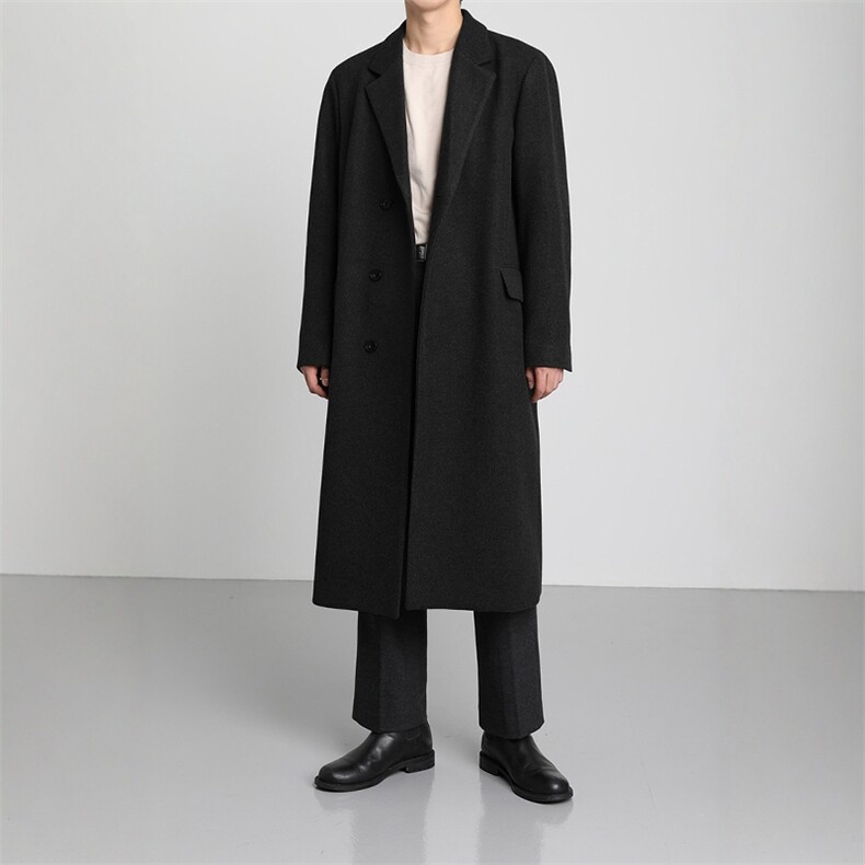A430-24027P128冬季新款韩版男士过膝毛呢大衣休闲长款呢料外套图片