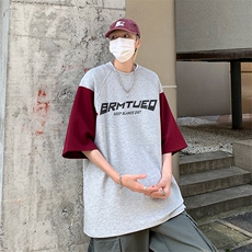 B239-1268-P38夏季字母印花圆领重磅短袖T恤男拼色体恤上衣半袖，男装T恤，星座514-2(原B239)