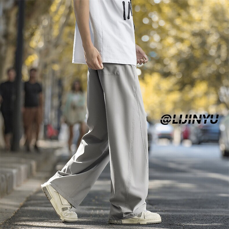 时尚百搭冰丝休闲裤宽松简约透气长裤垂顺凉感2070特批25控-49,男装休闲裤,星座718-1