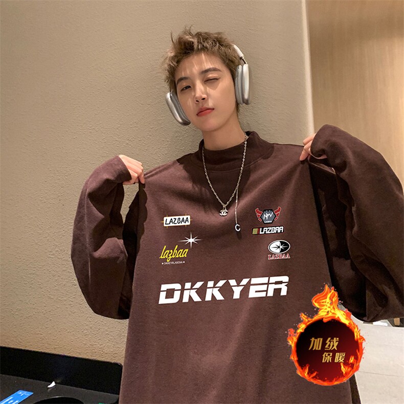 一件过冬重磅保暖针织衫德绒加绒加厚卫衣半高领打底长袖T恤DR95,男装T恤,电商A486