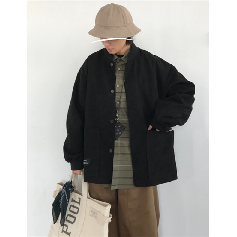日系风秋季宽松外套工装男女同款圆领复古麂皮绒夹克J215,男装夹克,星座1116A（原606A-3）