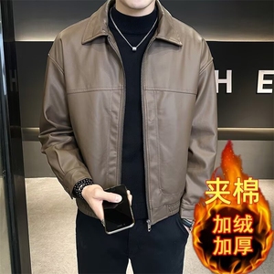 加绒皮夹克新款修身高级感痞帅加厚机车复古皮衣男外套JK5006A图片
