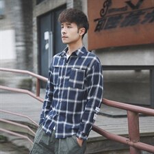 2021春季外景日系大码男休闲格子宽松纽扣翻领衬衫C503-P45，男装衬衫，电商A001