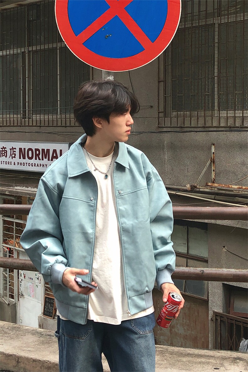 棕色皮衣外套男高级感痞帅机车服cleanfit美式复古翻领飞行员夹克,男装夹克,电商A003