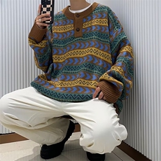 毛衣男港味2023秋季复古日系条纹鹿毛绒针织衫GM021P54，男装针织衫/毛衣，星座1116-2