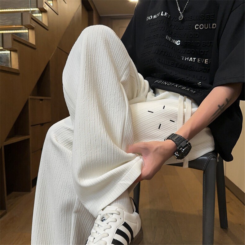 2026春夏新款男士冰丝裤百搭休闲长裤刺绣垂感休闲裤WK2083特P35图片