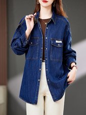 牛仔衬衫外套女中长款复古港风叠穿软牛仔薄外套大码宽松减龄衬衣，女装衬衫，浙宝2-166