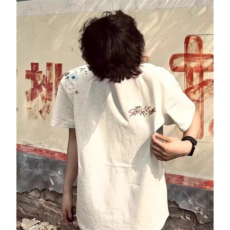 万针全刺绣工艺抖音得物高品质260克重磅纯棉双纱美式高街短袖T恤,男装T恤,电商A486