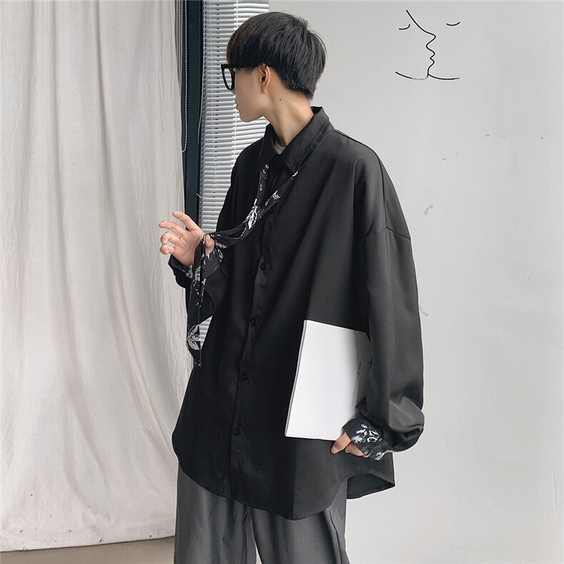秋季港风青春流行休闲大码宽松长袖衬衫男衬衣CS7974P45控68,男装衬衫,星座226-1