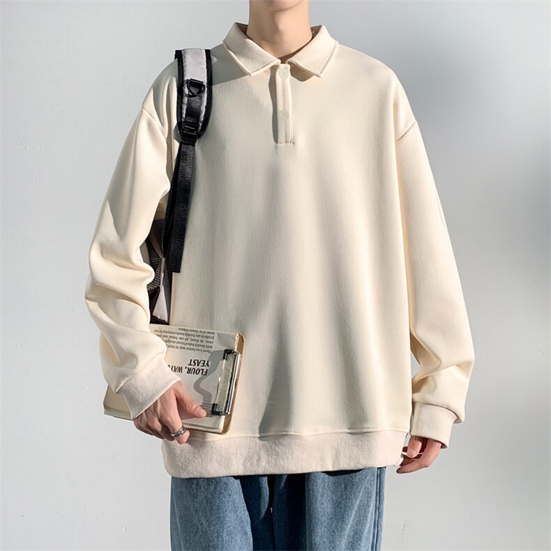 抖音得物高品质二开230克精梳珠地光版纯色宽松长袖T恤翻领POLO衫,男装T恤,电商A486