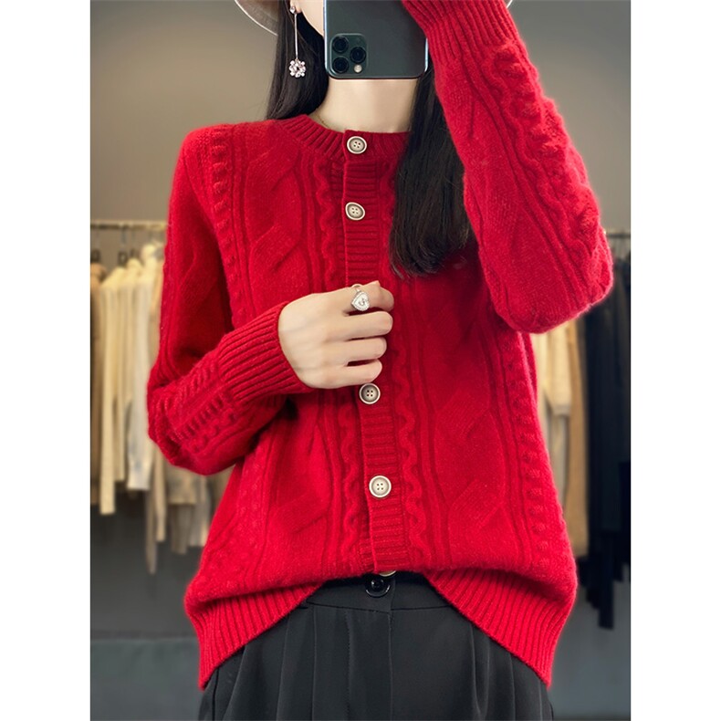 2316疙瘩针织开衫毛衣女羊毛开衫，女装羊毛衫，狄美羊绒