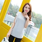 时尚橙色条纹雪纺衫女夏季新款宽松显瘦短袖上衣百搭气质女装，女装蕾丝衫/雪纺衫，依恋蒂丝