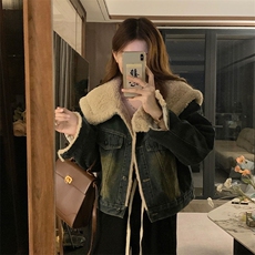 新款韩版宽松加绒加厚披肩领短款复古牛仔外套上衣女C624-88，男装工装外套，星座911-2(原星座613-2）