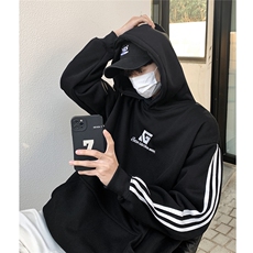 港风连帽刺绣LOGO字母设计袖子三杠织带设计卫衣男WY77737P58控78，男装卫衣，星座227-7