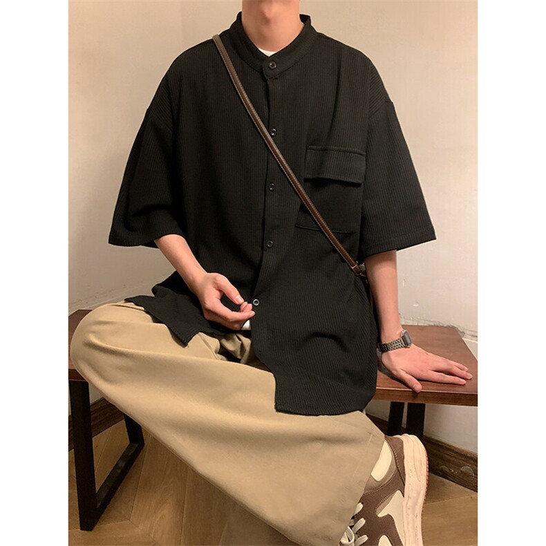 C6062/P45冰丝高品质垂感宽松短袖衬衣男衬衫潮大码上衣控68,男装衬衫,电商A141