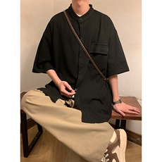 C6062/P45冰丝高品质垂感宽松短袖衬衣男衬衫潮大码上衣控68，男装衬衫，电商A141