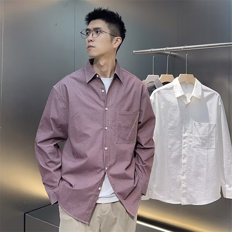 GS5180P45日系港风宽松纯色长袖翻领衬衫韩版长袖外套,男装衬衫,星座1108-5