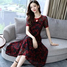 植物花卉潮流休闲时尚中长款气质件2021年夏季连衣裙，女装连衣裙，江南富贵女