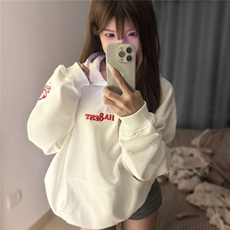 美式复古火焰字母刺绣连帽卫衣2025男女新款情侣秋冬季帽衫外套潮，女装短外套，星座506A
