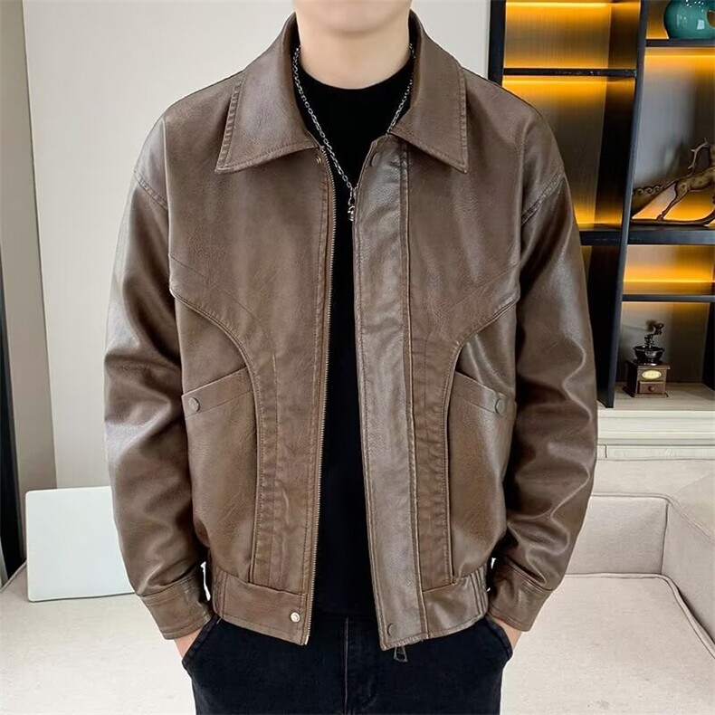 美式做旧皮衣外套男潮牌设计感小众情侣休闲翻领夹克HH8075P72,男装夹克,星座1013-5