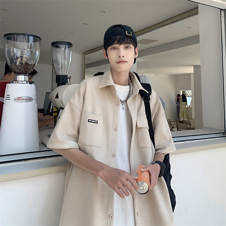 A408-23C8072*夏季麂皮绒短袖衬衫P55-X79-92%醋酯纤维8%氨纶,男装衬衫,电商A408