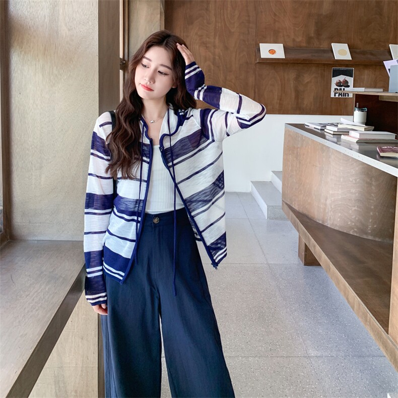 连帽条纹开衫休闲裤套装女夏巨好看两件套大方得体休闲松驰感,女装套装/套裙,2D148