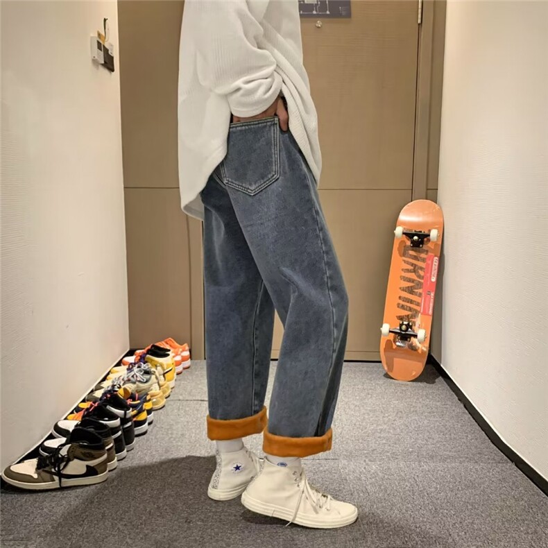 加绒加厚牛仔裤男直筒宽松长裤秋冬休闲韩版潮流保暖裤子8240P50,男装牛仔裤,星座410-2