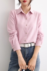 2025年春季POLO领长袖纯色简约气质百搭衬衫，女装衬衫，明成直播供货