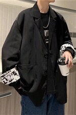 新款小西装外套男潮流ins港风宽松百搭高级感印花西服W1829-P58，男装西服，星座512-4