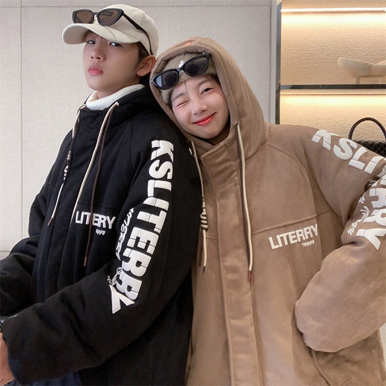 麂皮绒连帽棉衣男女棉服新款棉袄加绒外套冬装3355-P90控128,男装棉衣,星座207