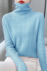 一线成衣100%纯羊毛衫女堆堆高领长袖镂空提花宽松针织羊绒衫上衣，女装羊毛衫，九嘉羊绒