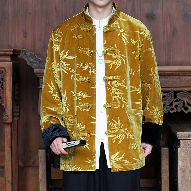 秋冬新中式新款男士大码丝绒压花竹叶外套加厚JK9913-p115控188,女装短外套,电商A021