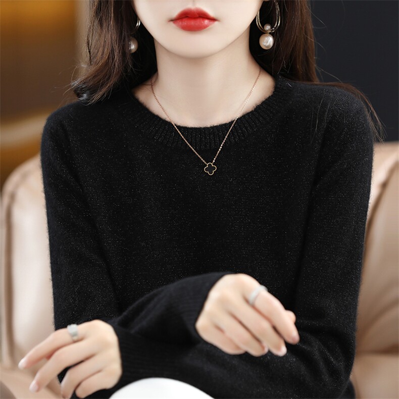 圆领女秋冬新款显瘦百搭毛衣打底羊毛衫,女装羊毛衫,牧雅羊绒
