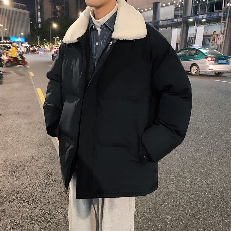 情侣冬季男士羊羔毛翻领棉衣男纯色港风面包服棉服A071-Y277-P115图片