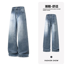 B221美式ins高街暗黑宽松微喇竹节纹牛仔裤LK25586-特P45控78，男装牛仔裤，电商B221