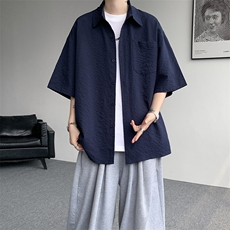 8XL-M泡泡纱盐缩肌理短袖衬衫男夏季冰丝外套防晒衬衣DC28011P36，男装衬衫，电商B312