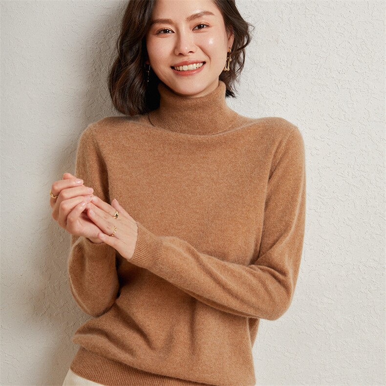 35%羊绒衫女套头高领短款打底针织衫秋冬宽松堆堆领毛衣内搭,女装羊绒衫,缇曼羊绒