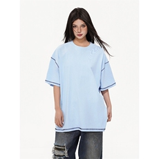得物抖音高品质二开240克重磅宽松纯棉辑明坎线潮牌中性风短袖T恤，男装T恤，电商A486